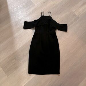 Adelynrae Adelyn Rae black off shoulder MIDI sheath cocktail dress Small S